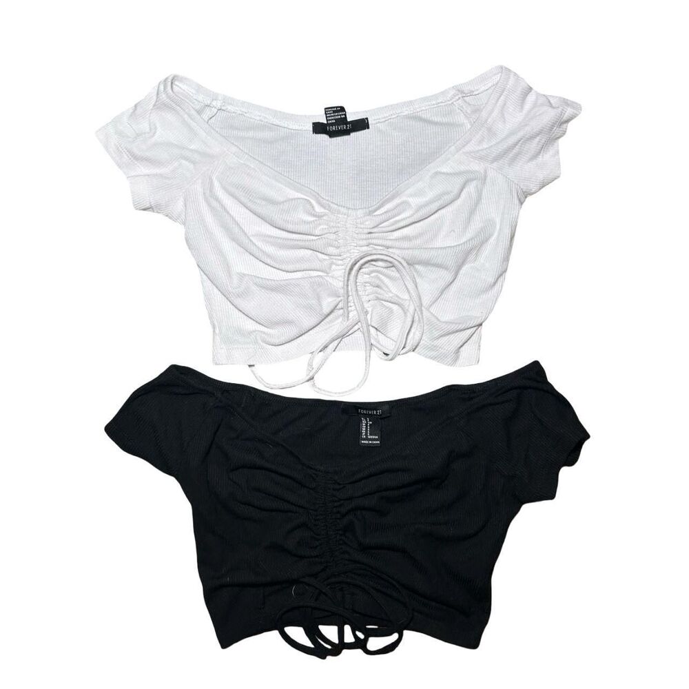 Forever-21 Women's White and Black Crop-top